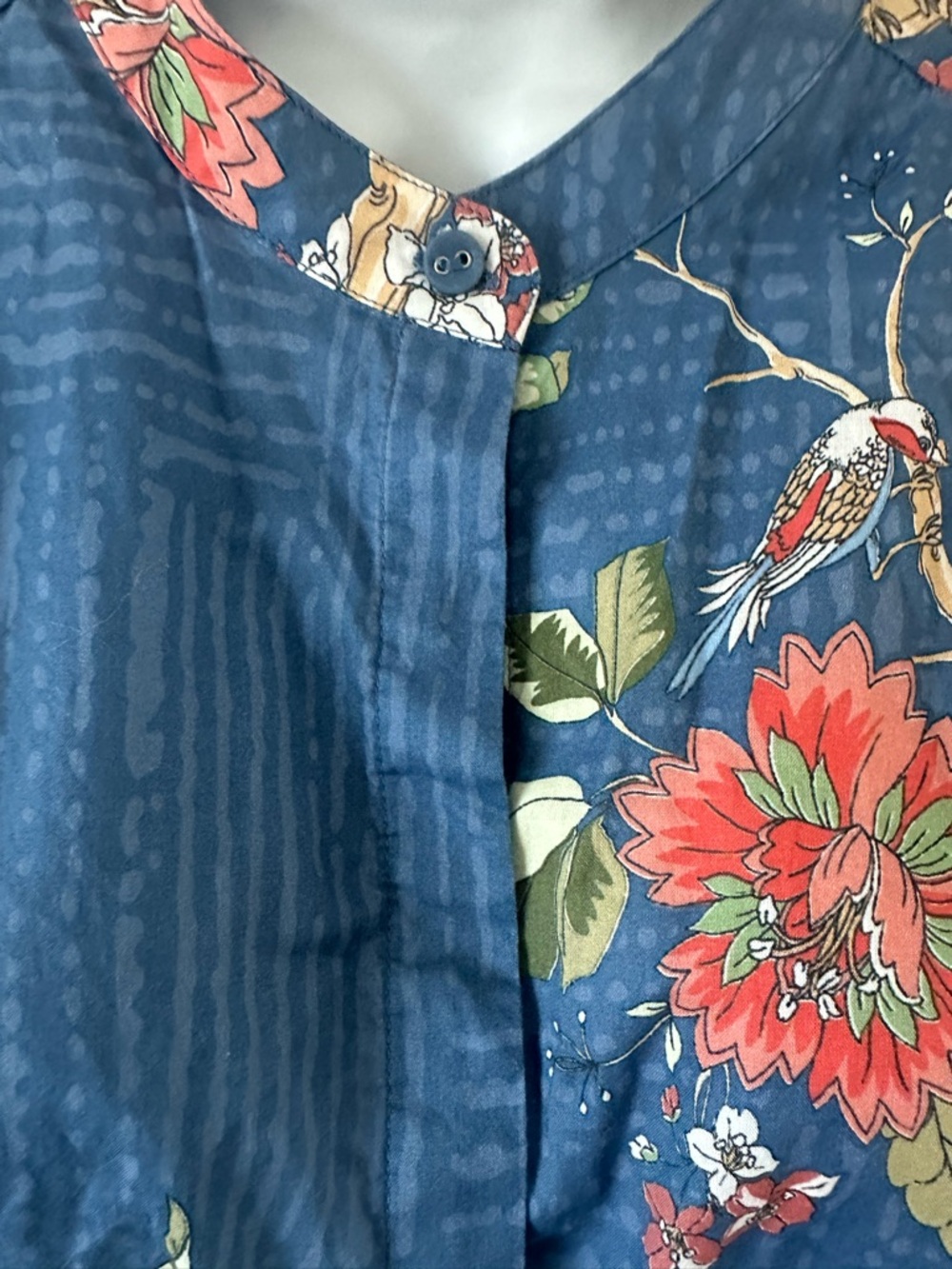 Johnny Was Blue Floral Split-Front Mandarin Blouse - Picture 6 of 11